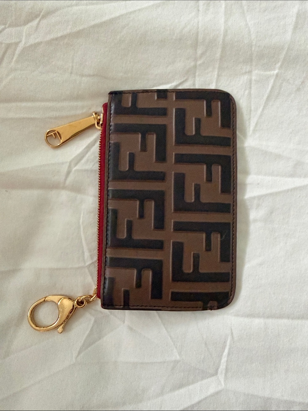 Fendi Brown and Black Monogram Zip Card Holder Wallet